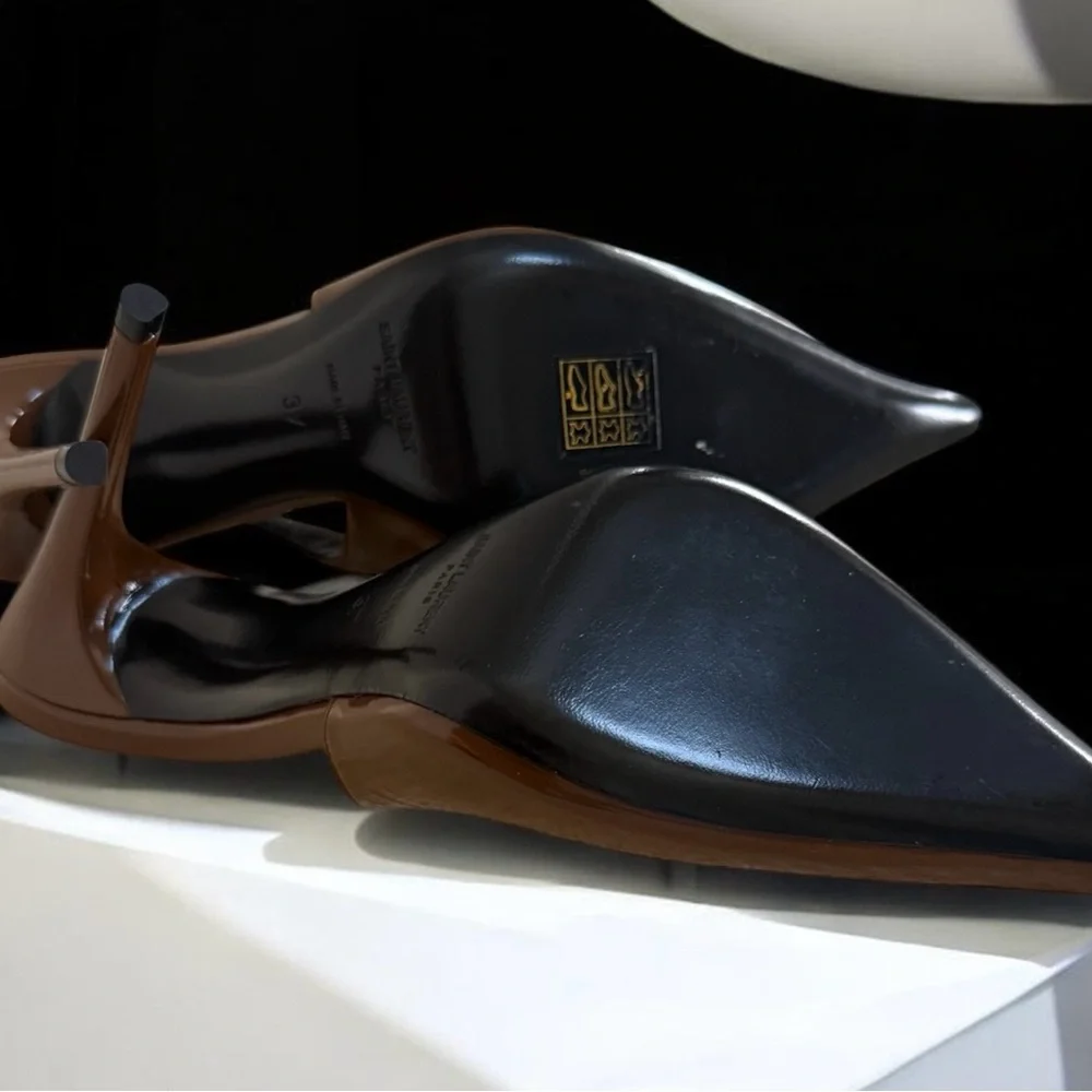 Authentic Saint Laurent Vendome Brown Patent Leather Slingback Heels! COA! - Picture 11 of 16